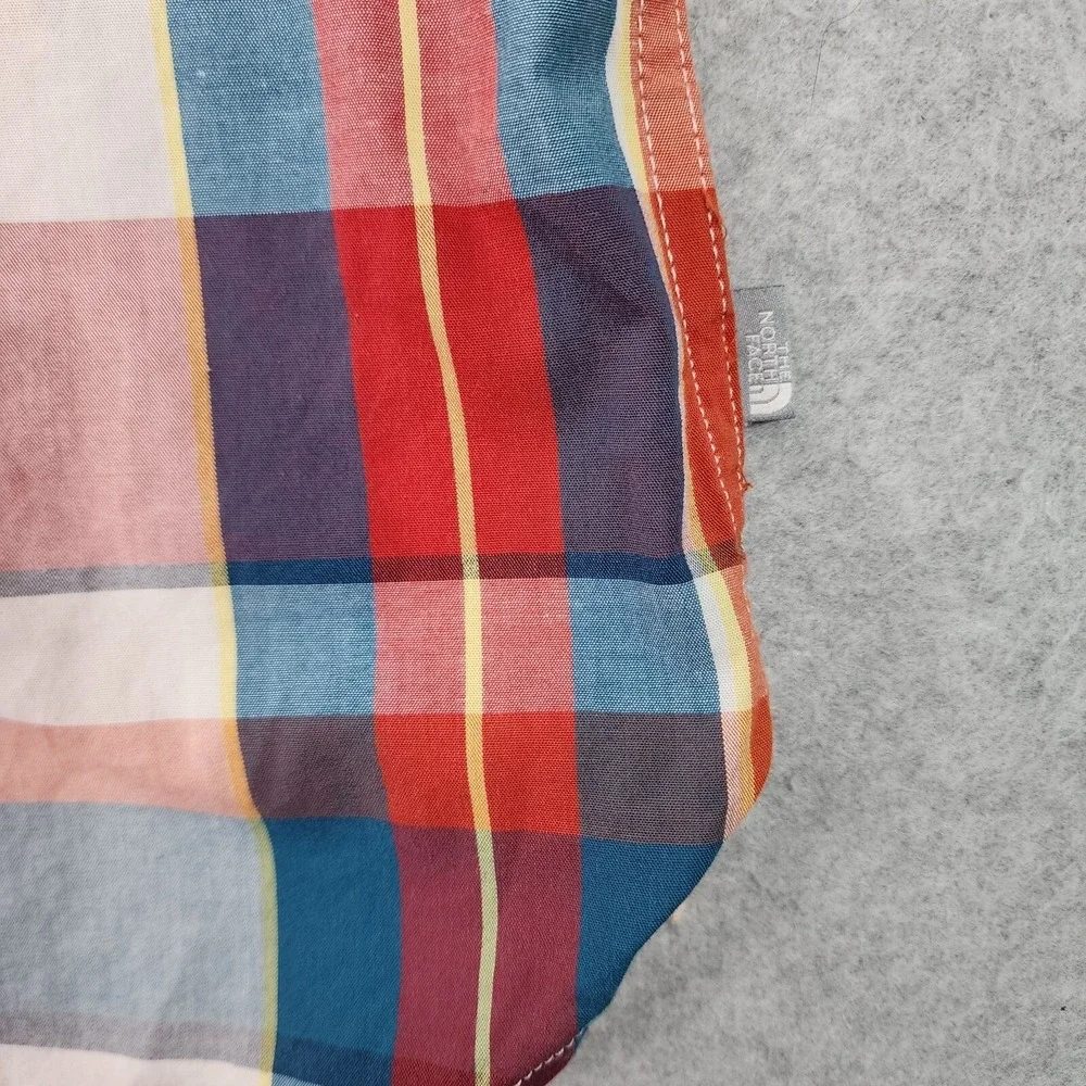 The North Face Shirt Mens XL Orange Red White Madras Short Sleeve Button‎ Up
